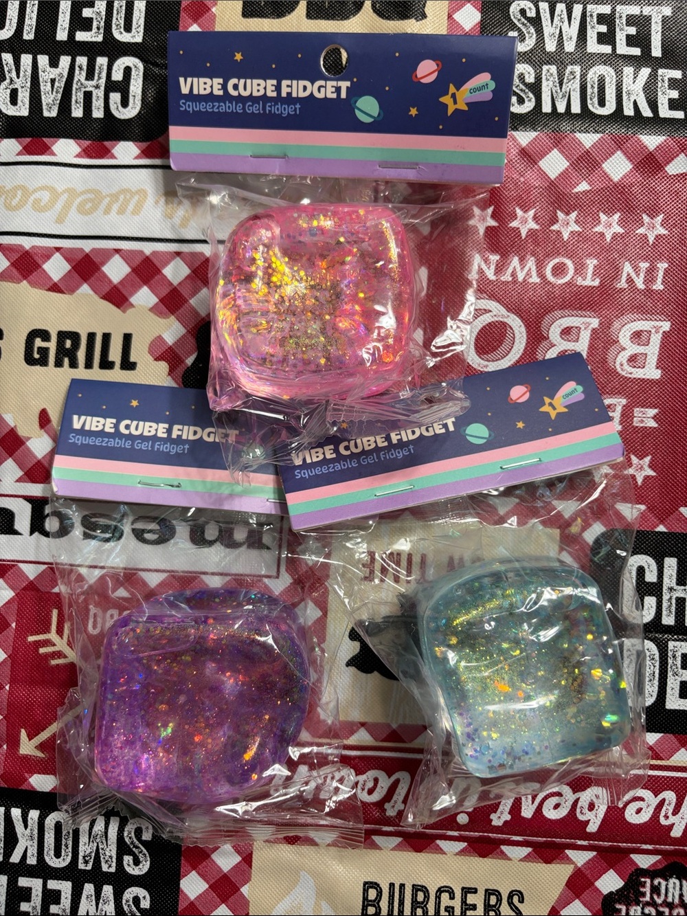 3 Squeezable Gel Fidget -pink blue and purple
